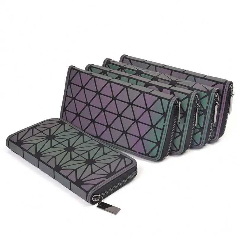Purses 2020 wholesale wallet women luminous geometric money bags long style leather ladies wallets