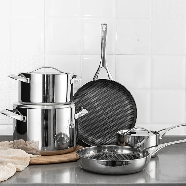 Source Factory 3ply Stainless Steel Non Stick Fry Pan Set 8 Pieces 316ss Cookware Set