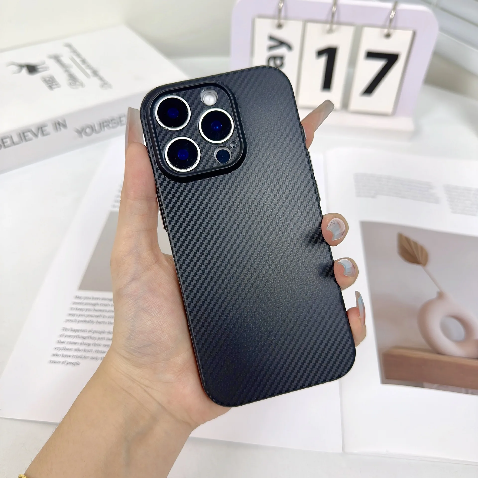 product ultra thin carbon fiber soft mobile phone case for iphone 17 pro max business anti scratch back shockproof full camera cover-7
