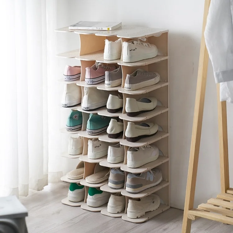 Collapsible Simple Designs Adjustable 6 Tiers Smart Folding White Plastic Joint Shoe Storage Organizer Rack for Outdoor Door
