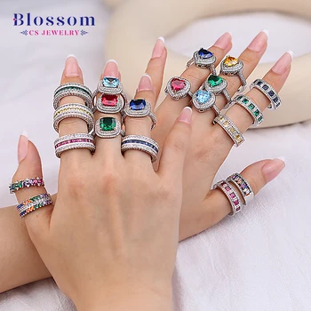 Blossom CS Jewelry Factory Direct Sale 925 Sterling Silver Ring Fashion Colorful Cubic Zirconia Eternal Gemstone Exquisite Rings