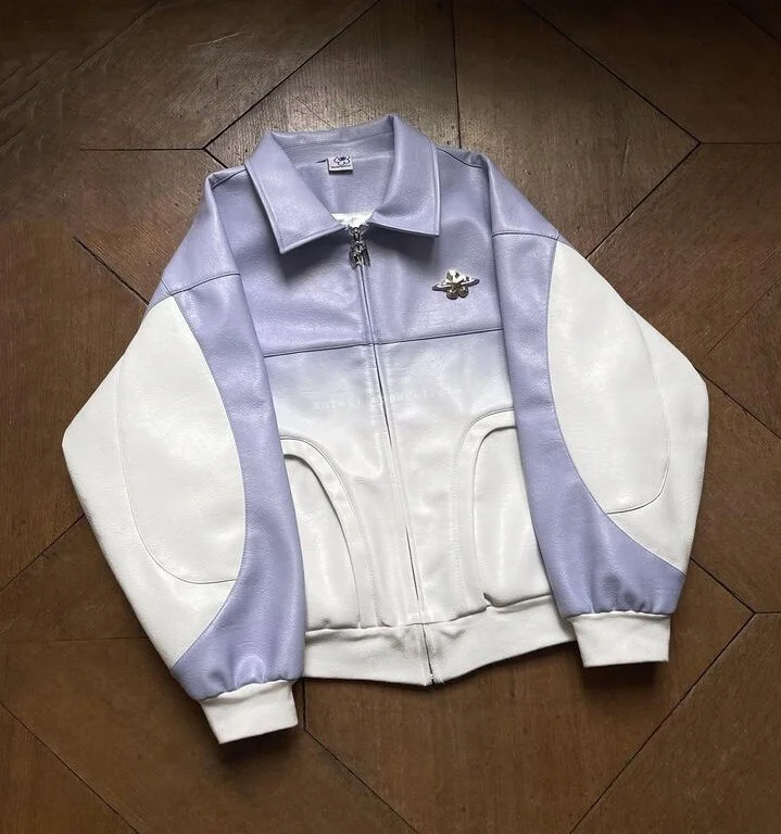 Custom Two Tone Color Polyester Blank Full Zip up Oversized Streetwear Letterman Bomber Varsity Pu Leather Jackets Men