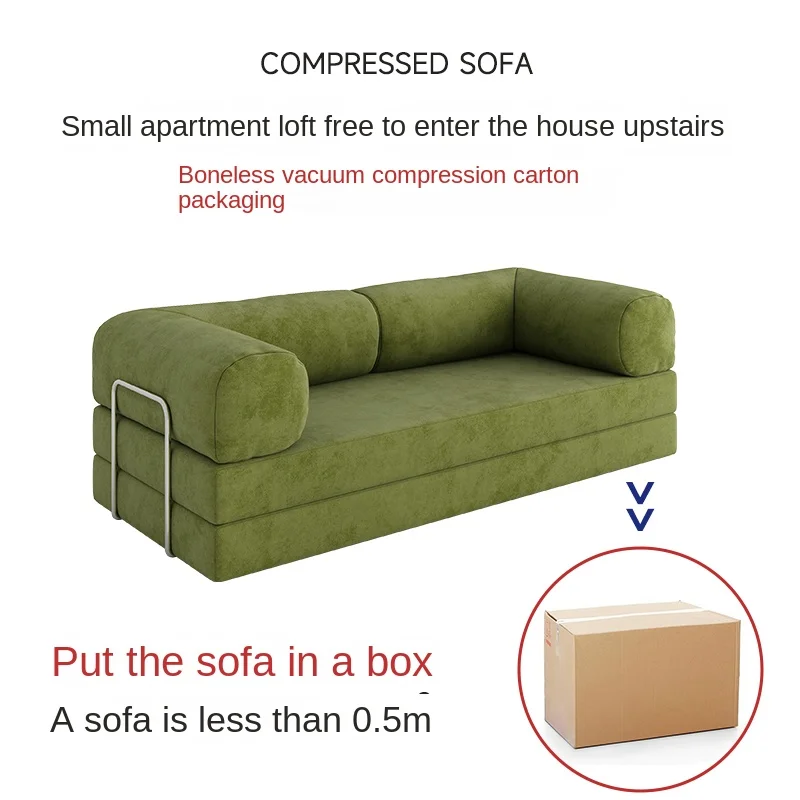 Modular Small Volume Fabric Sofa Set for Living in Small Apartment Loft Duplex Full Sponge Vacuum Roll Compression Puff Style