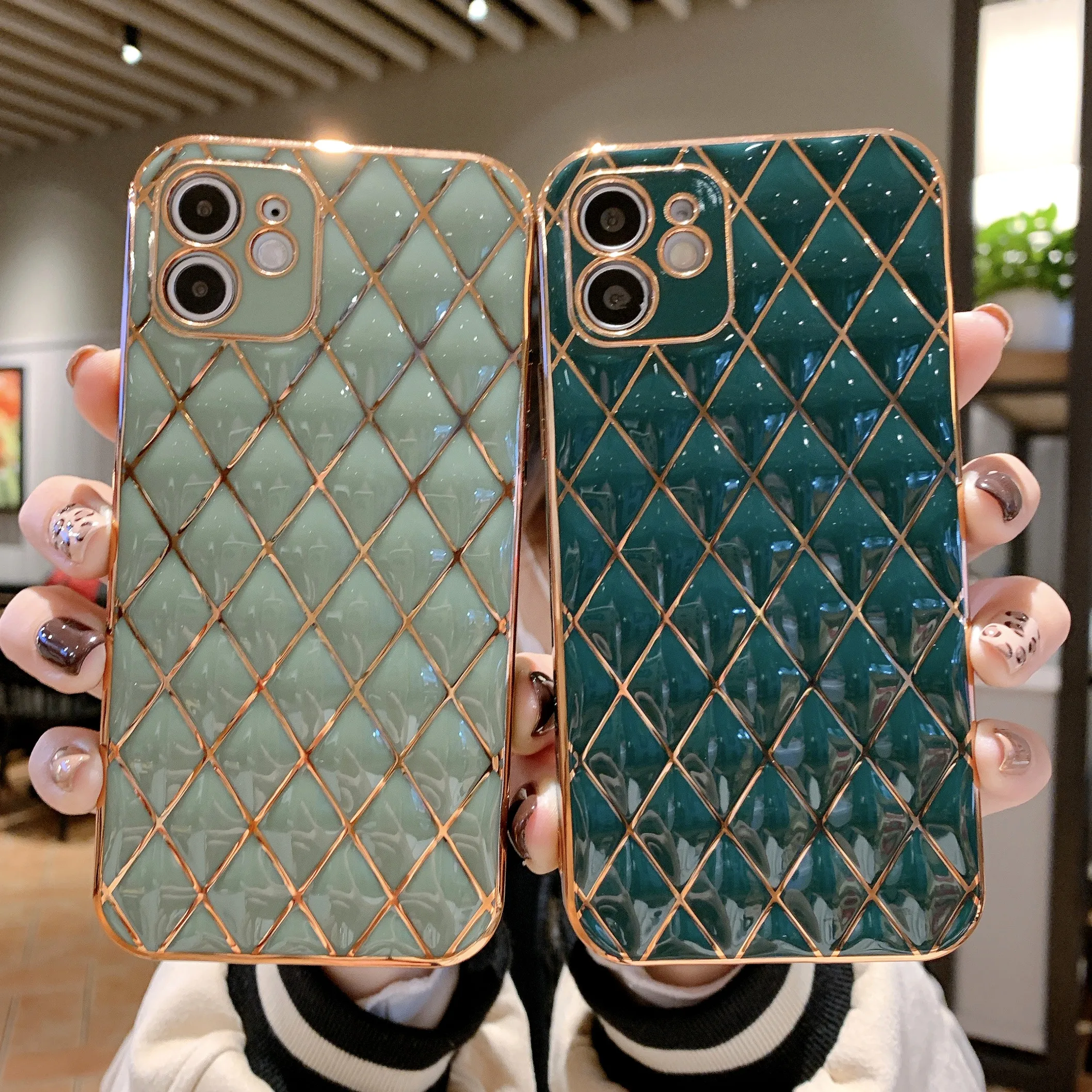 Luxury Glossy diamond pattern plating soft phone case for iphone13 12 Pro Max MiNi 11 Pro Max XR X XS Max 7 8 plus SE 2020 cover