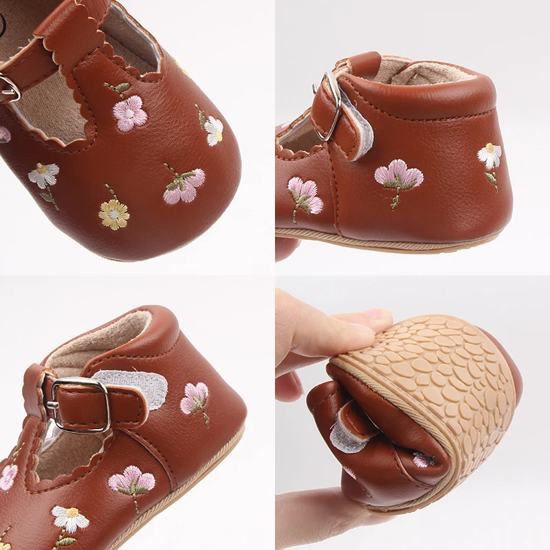 Baby Shies Factory Beautiful Flower Embroidery Soft PU Leather Spring Autumn Baby Toddler Girl Shoes details