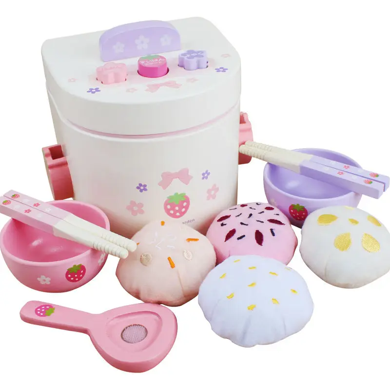 Wooden Rice Cooker Toy for Boys and Girls Early Education Pretend Play Kitchen & Food Simulation for Kids