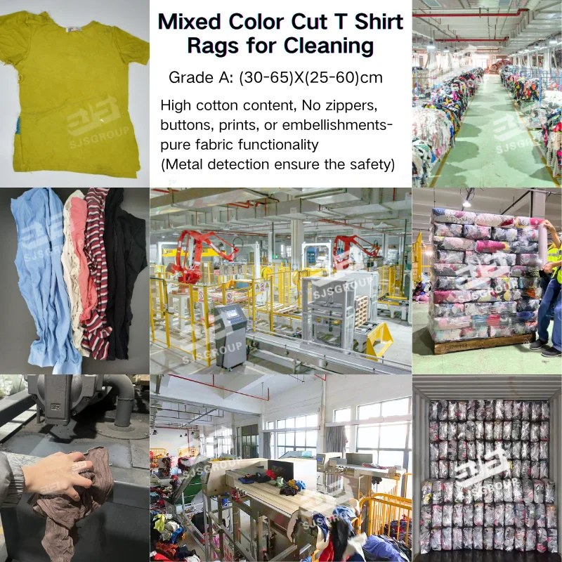 Grade A Cotton Fabric Scraps Recycling Textile Waste Rags Dark Color Mixed T Shirt Rags Shop Wiping Rags for Cleaning