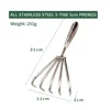 All stainless steel five-tooth 5cm rake