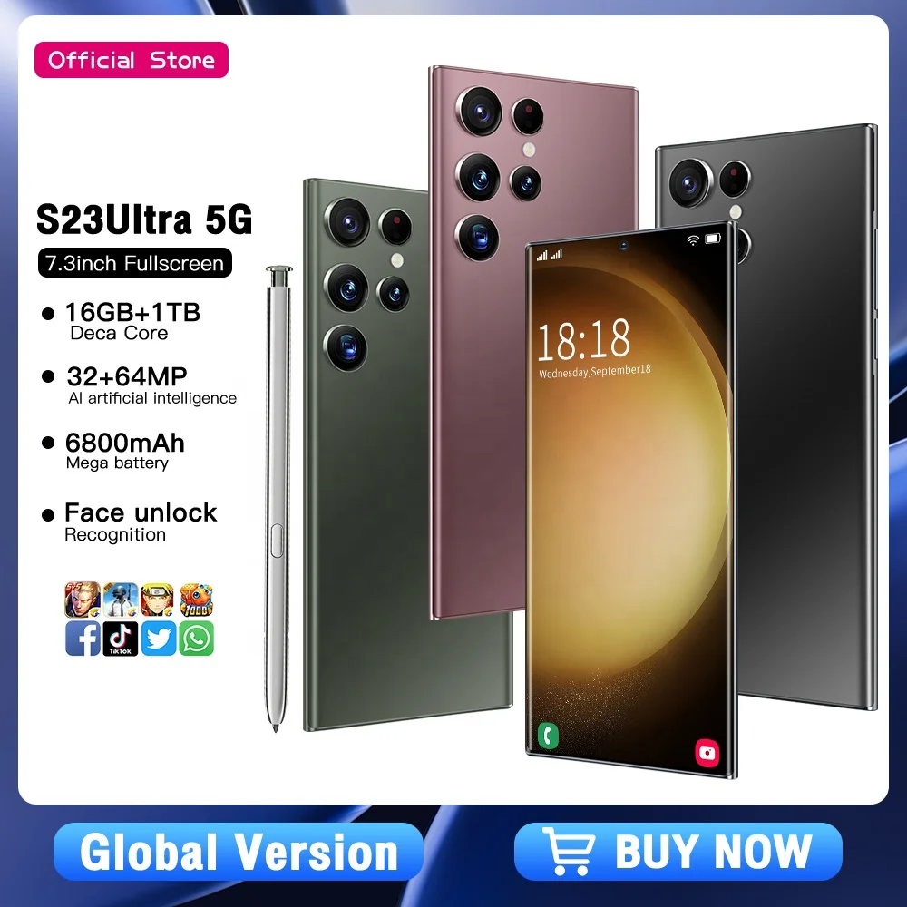 2023 New S23 Ultra 4/5G Smartphone Android Dual Card Unlock 7.3 inch  16GB+1TB