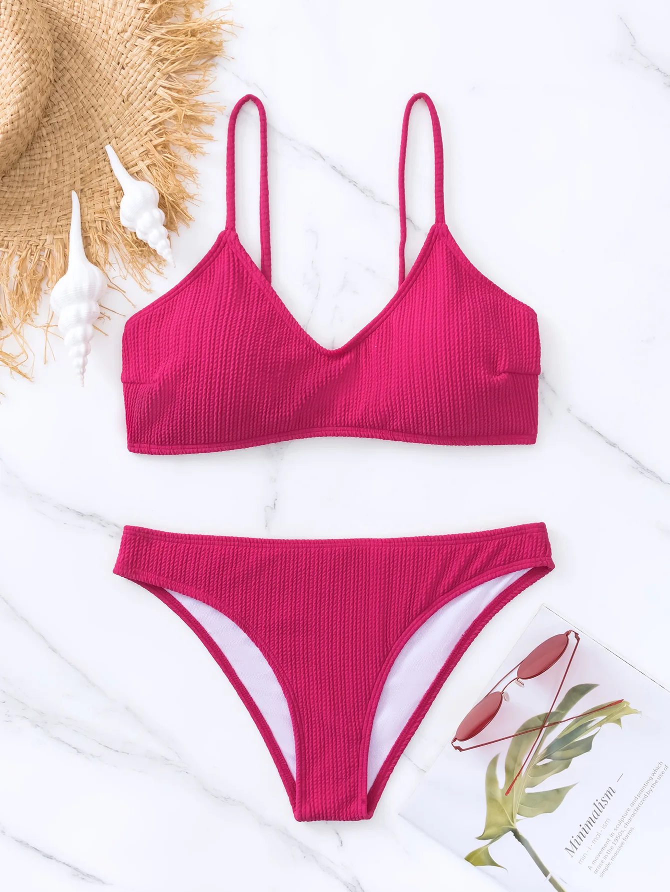 Pasuxi 2023 New Ladies Bathing Suit Bikini Fashion Solid Color Ribbed ...