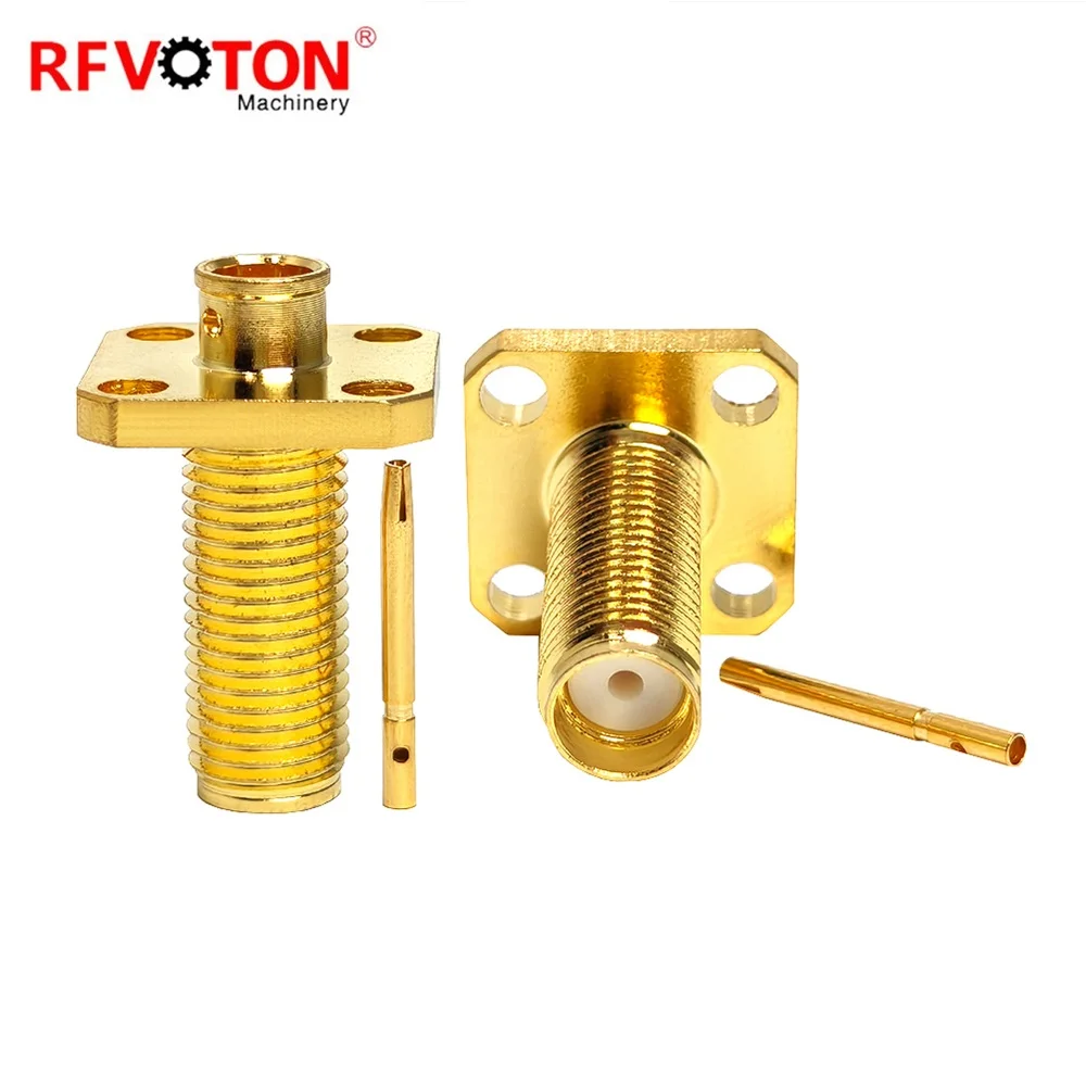  Socket Female Bulkhead Connector Panel Chassis Mount Connector 4 Hole Flange Bulkhead for RG402 0.141'' Semi-Rigid Cable