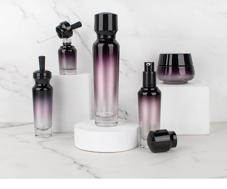 Luxury Glass Lotion Pump Spray Bottle Gradient Cosmetic Containers Face Cream Jar Skincare Bottle Set supplier