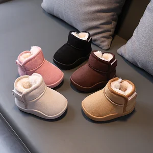 Rubber Sole Toddler Warm Baby Booties Wholesale Fashion PU Leather Fluffy Winter Shoes Fashion Stock Soft Children's Snow Boots