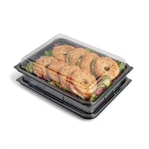 Catering Buffet Tray Cake Platter Packaging Disposable Plastic Sandwich Platter Catering Tray With Dome Lid