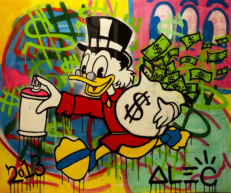 Wholesale Cartoon Duck Graffiti Money Wall Art Pictures and Street pop Art  Posters print on Canvas For home bathroom Room Decor From m.