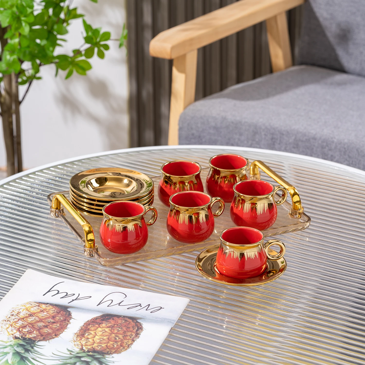 Porcelain Espresso Cup Set Design Arabic 6pcs 90ml Espresso Ceramic