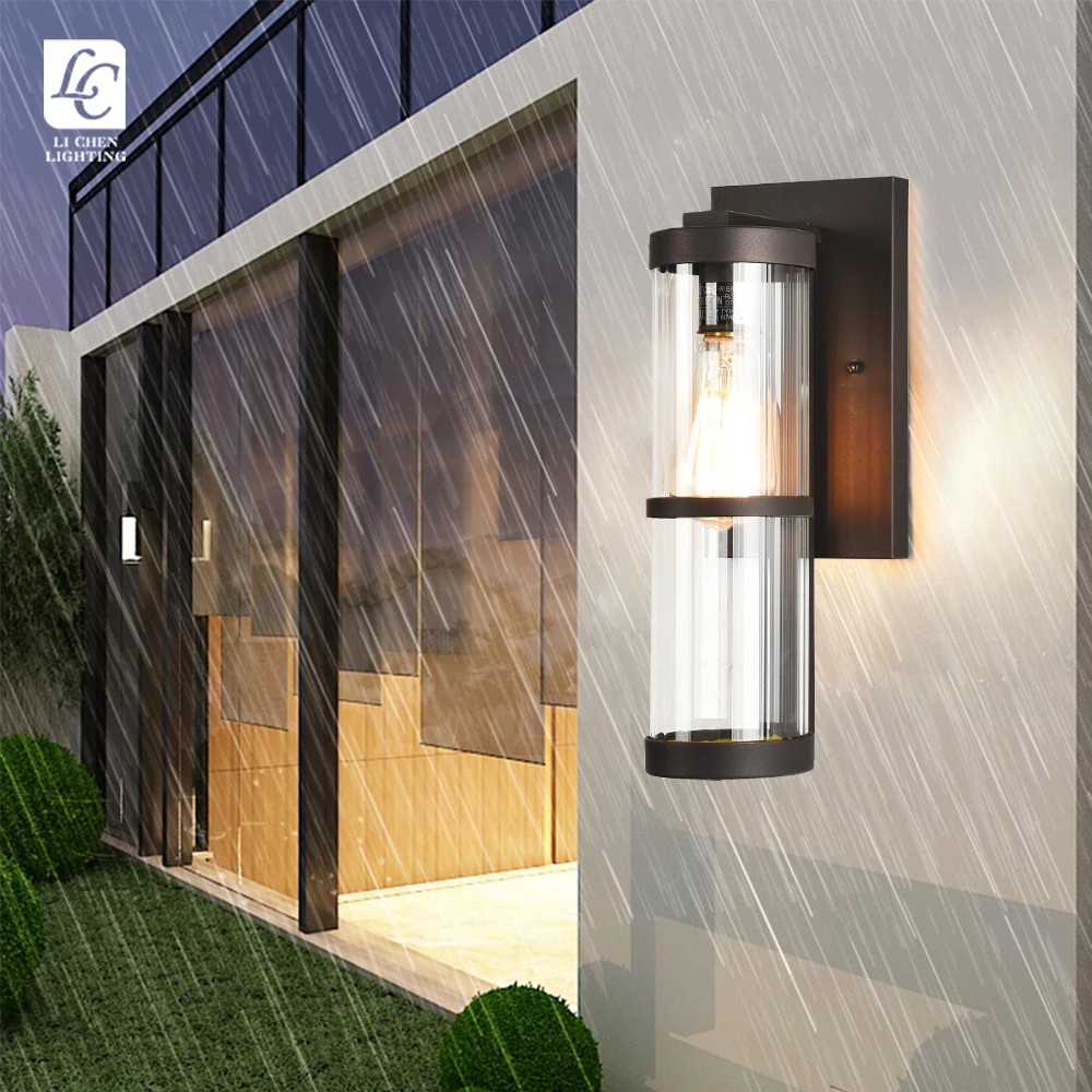 BD51 Outdoor Wall Lights American Country Industrial Style Iron Art Glass Shade Home Patio Garden E26 Led Wall Lamps
