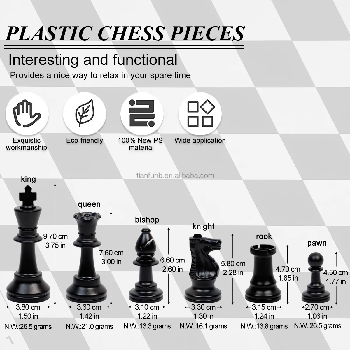 Tournament Chessboard Chess Set 50cm Black and White 9.75 cm 21inch Chess Set Pieces