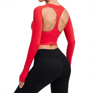 Custom Long Sleeve Crop Top Shirt Fitness Yoga Wear Compression Fitness Gym Workout Wear Hollow Out Crop Tops for Women