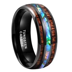 Coolstyle Jewelry 8mm Men Women Black Tungsten Ring Abalone Shell Koa Wood Inlay Fashion Jewelry Engagement Wedding Band