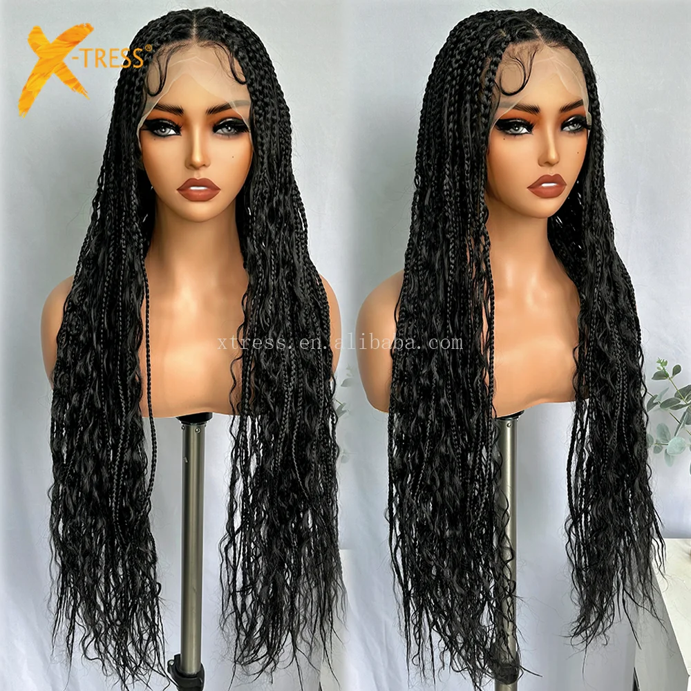 X-TRESSボヘミアン編組ウィッグ32インチフルレースフロント合成