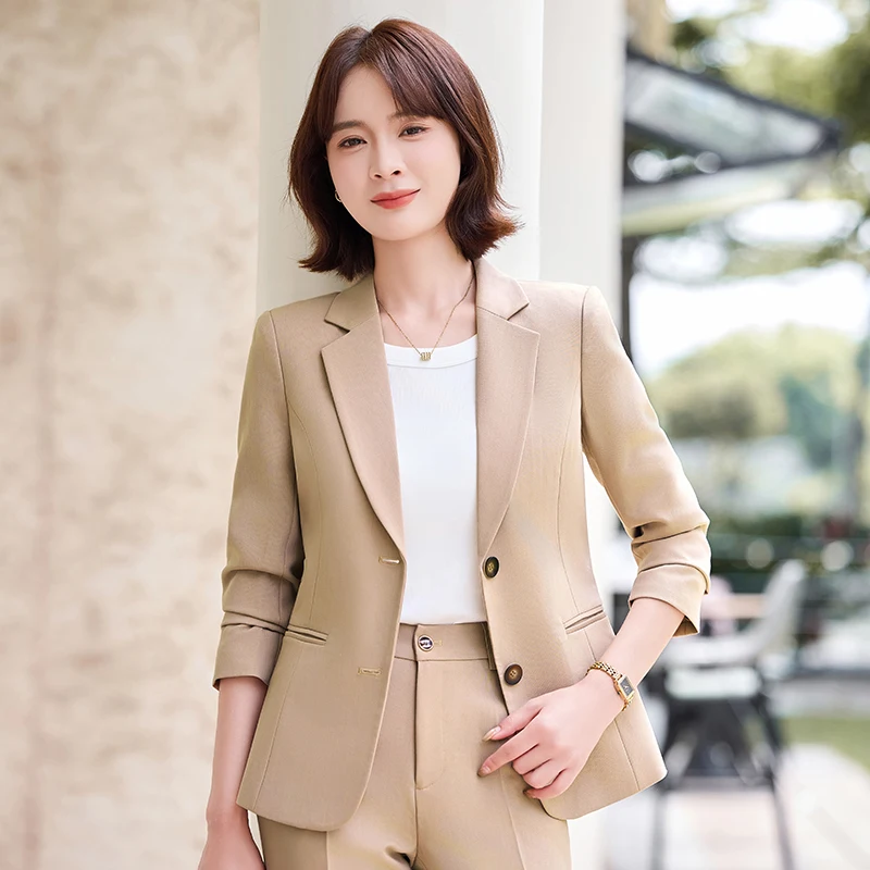 womens grey suit dress Grey Tuxedo Suit for Women – Grey & White Two-Piece Wedding Attire 46 / 42 main image 1