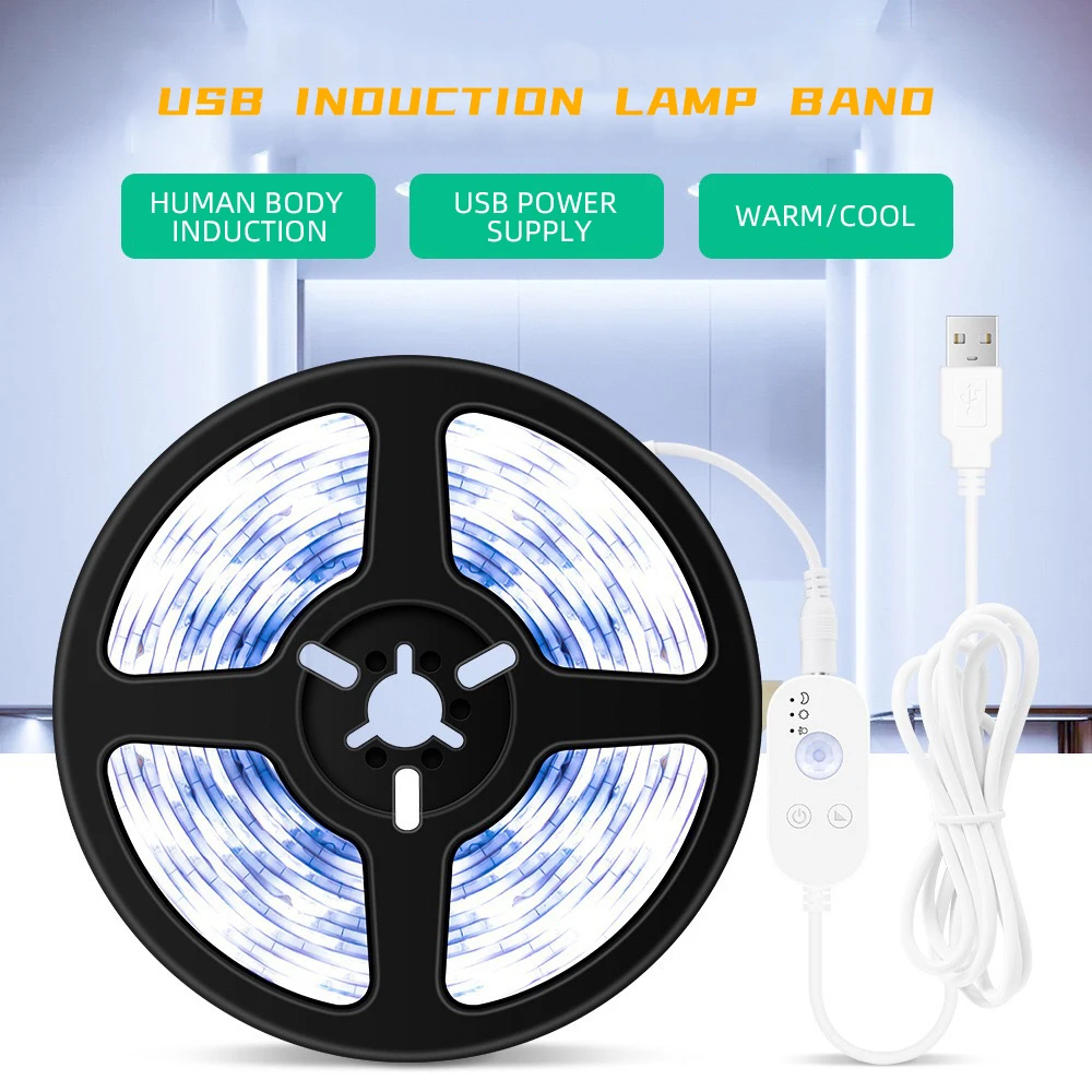 Waterproof Warm Motion Activated Sensor smart USB Rechargeable LED Flexible Strip Light Under Cabinet Lights for Bedroom Closet factory