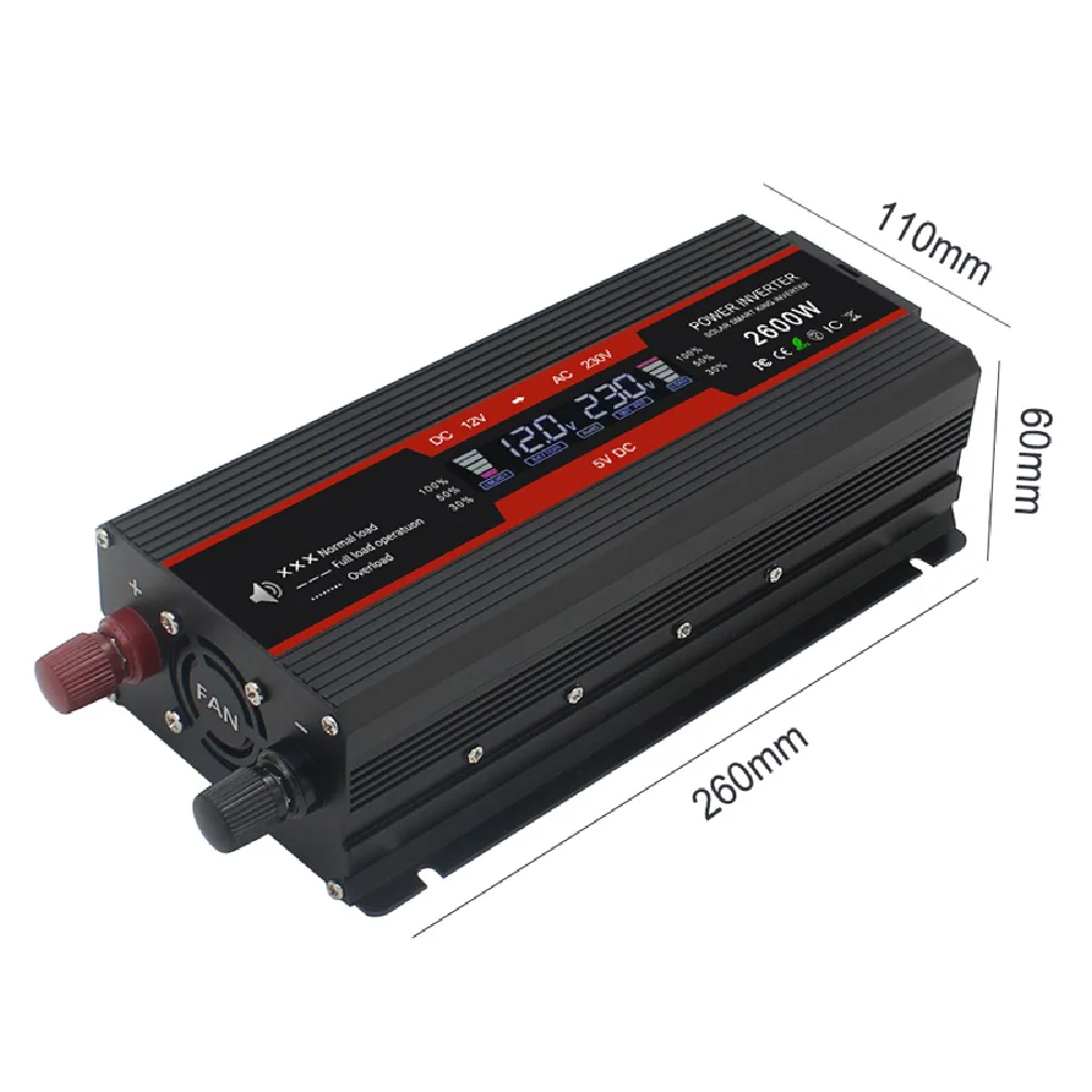 Car inverter 1500W/2000W/2600W/3000W power inverter corrected sine wave converter DC 12V to AC 220V 2 USB