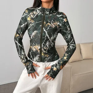 Clothing Manufacturer New Women's Clothing Retro Camouflage Tree Pattern Casual Cardigan Zipper Ladies Knitted Sweater