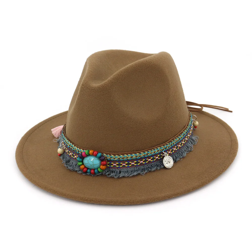 Teal Gemstone Tissue Hat Band Man Made Fool Felt Fedora Hats for Women