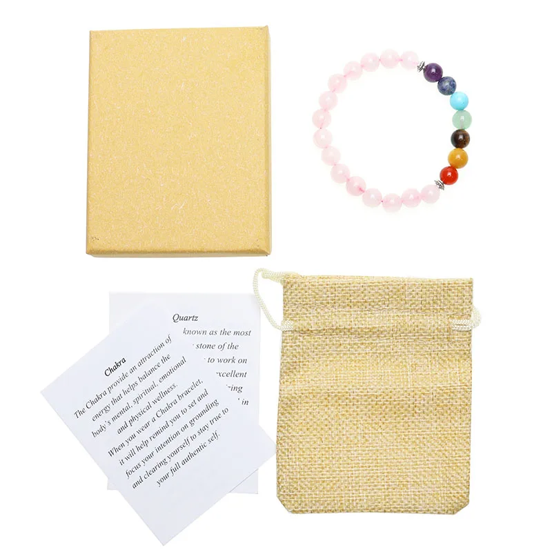 Custom 7 Seven Chakra Natural Stone Bracelets Jade Healing Crystal Beaded Bracelet for Women Girls