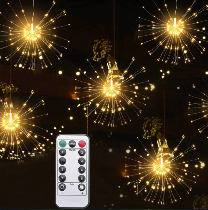 120L Cooper Wire Christmas Decoration Rechargeable Starburst Fireworks Outdoor Fairy String Light with Remote