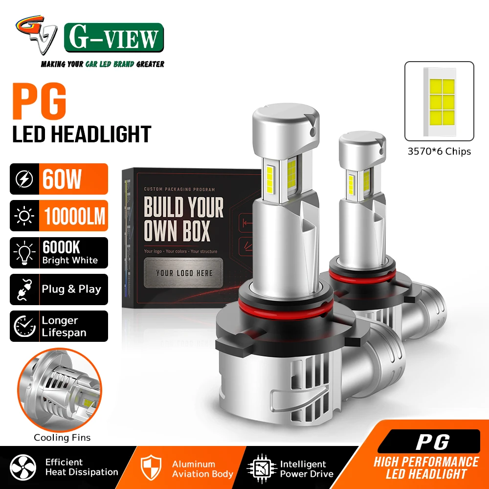 PG 9005 9006 HB3 HB4 LED Headlight Bulb with Three Sided Emitters Compact Design Damage Free Installation Custom Bulk Supply