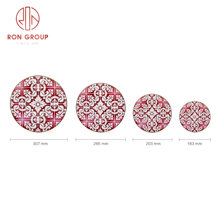 high quality new bone china dinner ware distinguished red round pattern chinaware plates restaurant plate set dinnerware