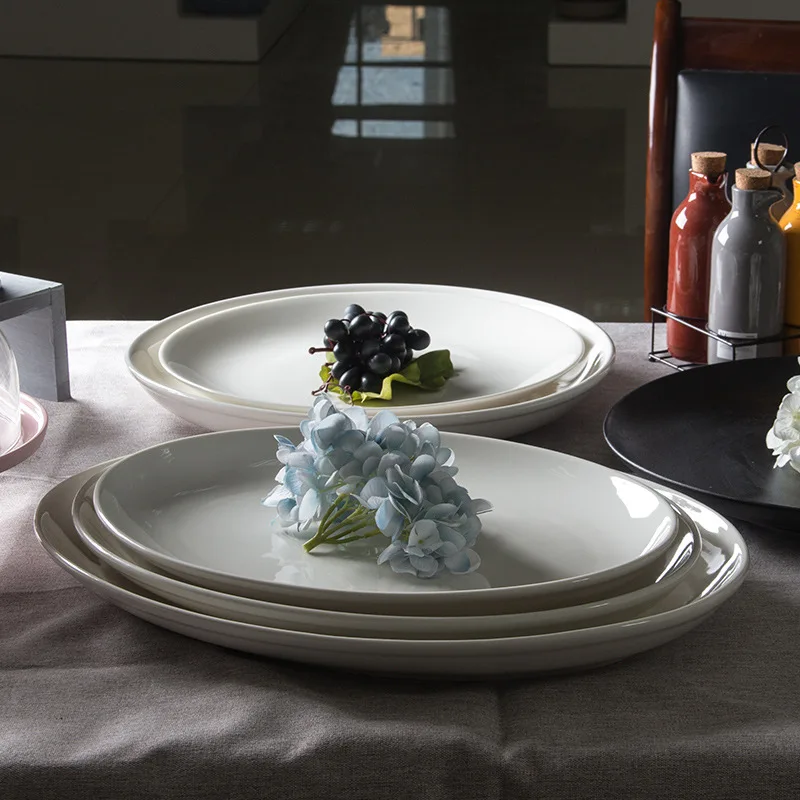 Round Oval Large Plate Cutlery Ceramic Fish Pizza Soup Breakable Wholesale Ceramic Plates Bulk
