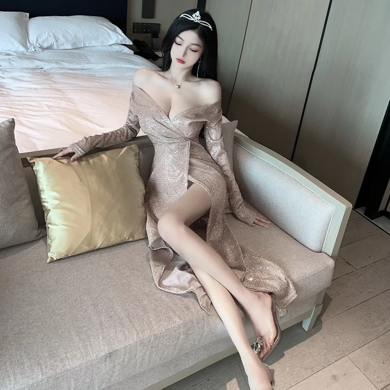 Fashion Crystal Evening Clothing Tops 2024 New Heavy Sequins V Neck High Waist Elegant Long Dress Sexy Women Party Dresses 35W9 12