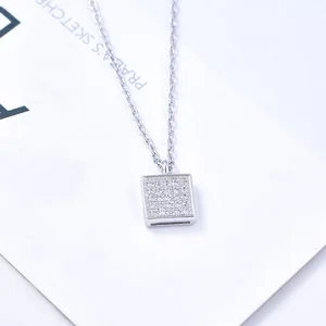 Wholesale Prices 925 Sterling Silver White Gold Plated Necklaces Fashionable Square Handmade Necklace for Women