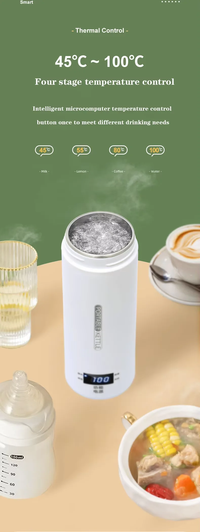 Intelligent Heating Electric Water Cup with Integrated Insulation Cup, Portable Travel Office Mini Small Stainless Steel Kettle