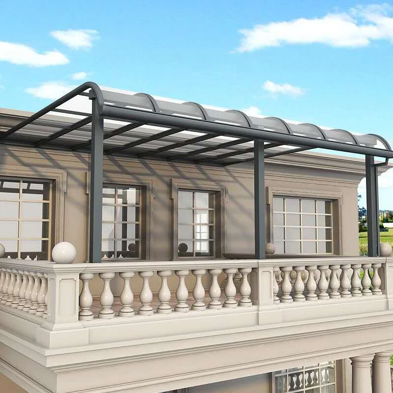 Customized Polycarbonate Aluminum Alloy Roof Light Grey Patio Cover Curve Roof Canopy