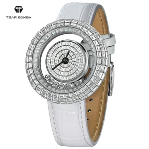 TSAR BOMBA Jacob Fashion Ladies Wristwatch with Crystal Leather Band Quartz Movement by Ronda