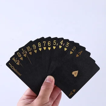 Printer Durable Matte Cheap Golden Buy Custom Logo Print Poker PVC Waterproof Black Plastic Front And Back Playing Cards