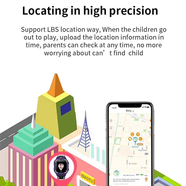 Q19 Детские умные часы Z6 фунтов позиционирования сеть 2G SIM двусторонний вызов SOS, водонепроницаемые Смарт-часы для детей Детская безопасность