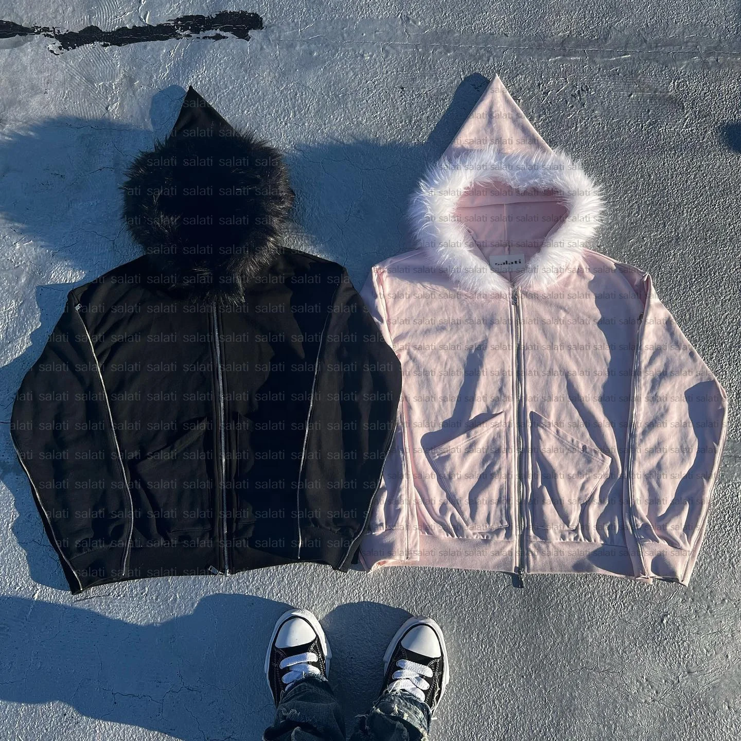 Custom Men Hoody Jacket Y2K Detachable Faux Fur 400GSM Cotton French Terry Blank Heavyweight Double Zipper Zip up Hoodies Unisex