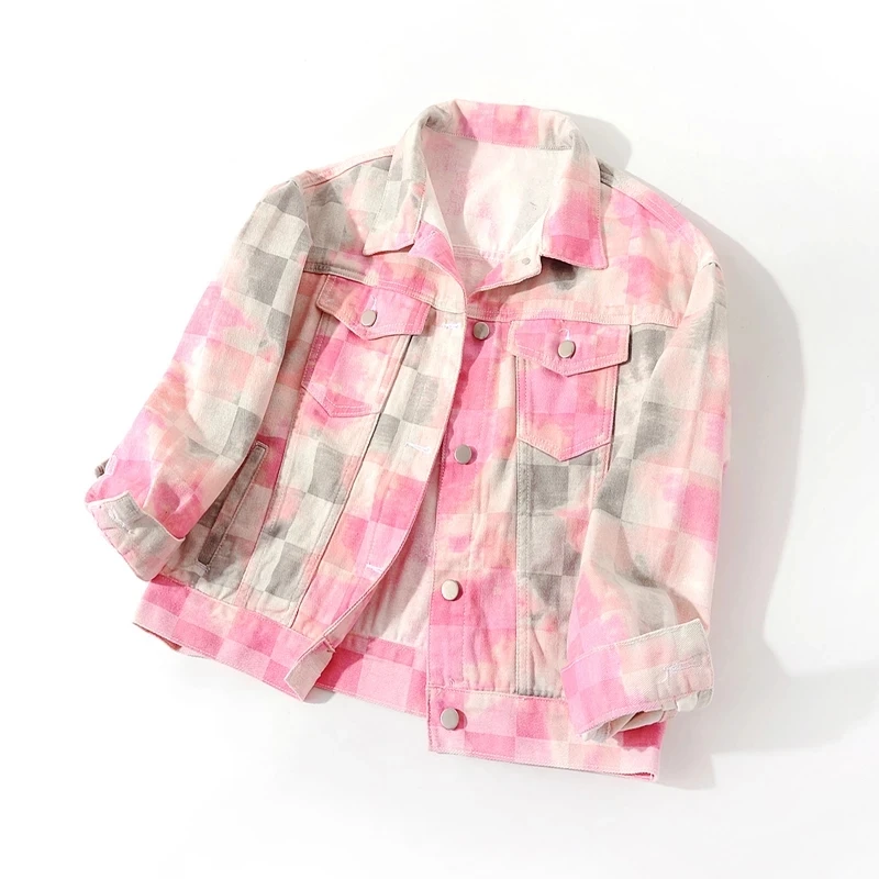 Custom Denim Jacket Women Tie Dye Outerwear Loose Jeans Jackets