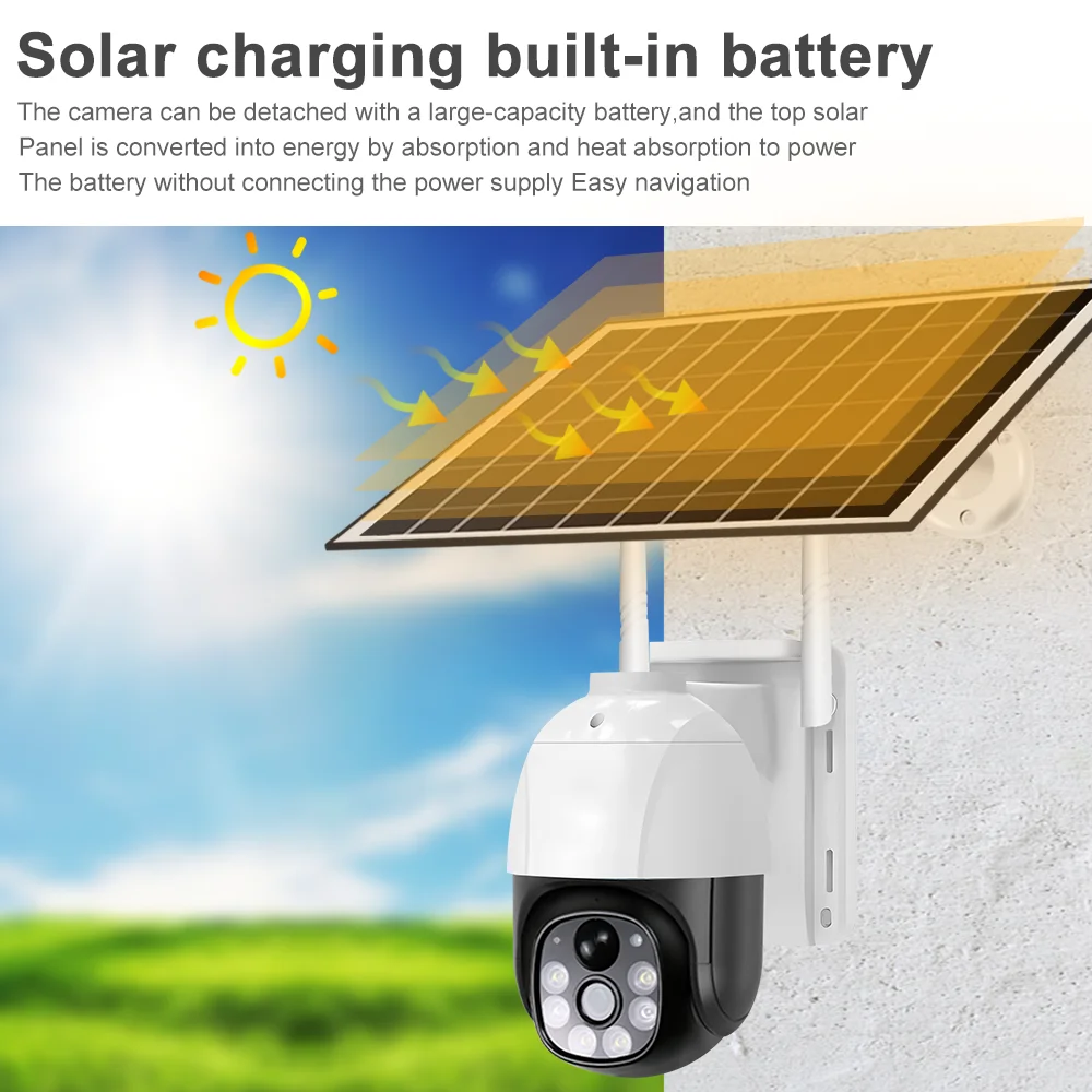 V380 Solar Wireless Security Camera 3MP Outdoor PTZ Night