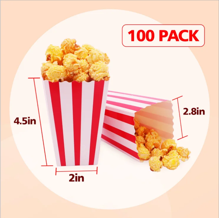 Lot de 100 boîtes à pop-corn géantes avec ballons et pompes en carton pour  soirée cinéma, carnaval, fête à thème, cirque, théâtre : : Cuisine  et Maison