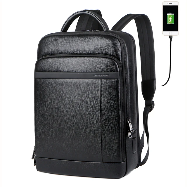 Business Casual Large Capacity 14 Inch Laptop Student Backpack Black Custom Anti-Theft Bag Men's Luxury Travel Leather Backpack