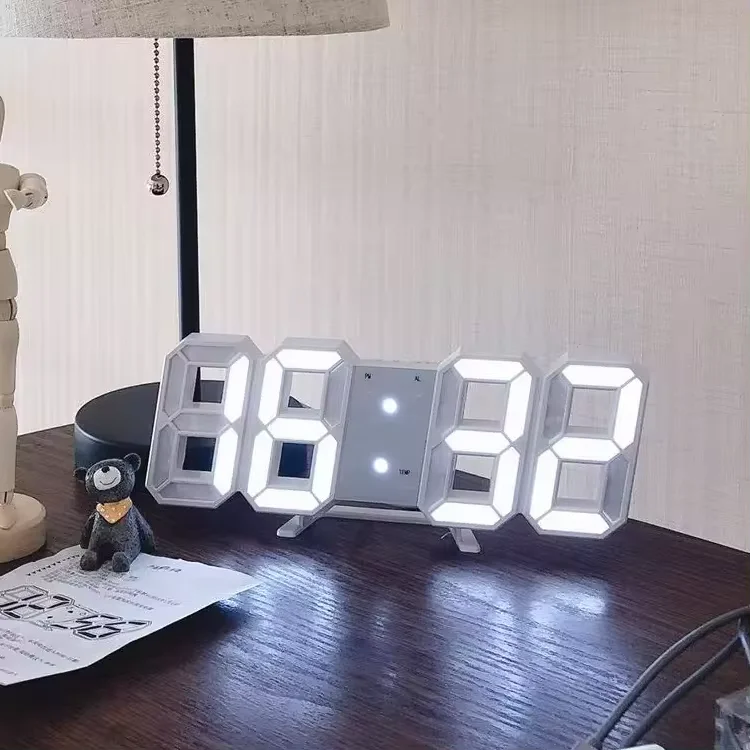 8 Shaped 3D Digital Table Clock LED Nightlight Date Time Celsius Display Alarm USB Snooze Home Decoration Wall Clock