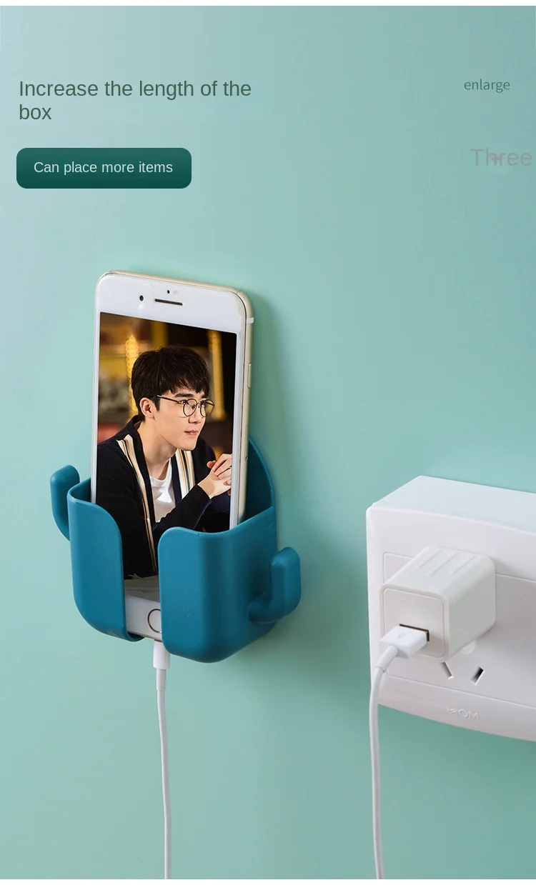 LY250626-2 Modern Wall Mounted Mobile Phone Charging Rack Multifunctional Punch-Free Plastic Holder Longer Bigger Size Storage
