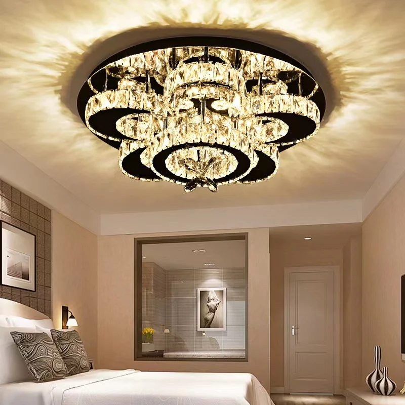 Luxury Modern Designer Custom Fancy Black Round Ceiling Led K9 Crystal Chandelier Lamp Lights